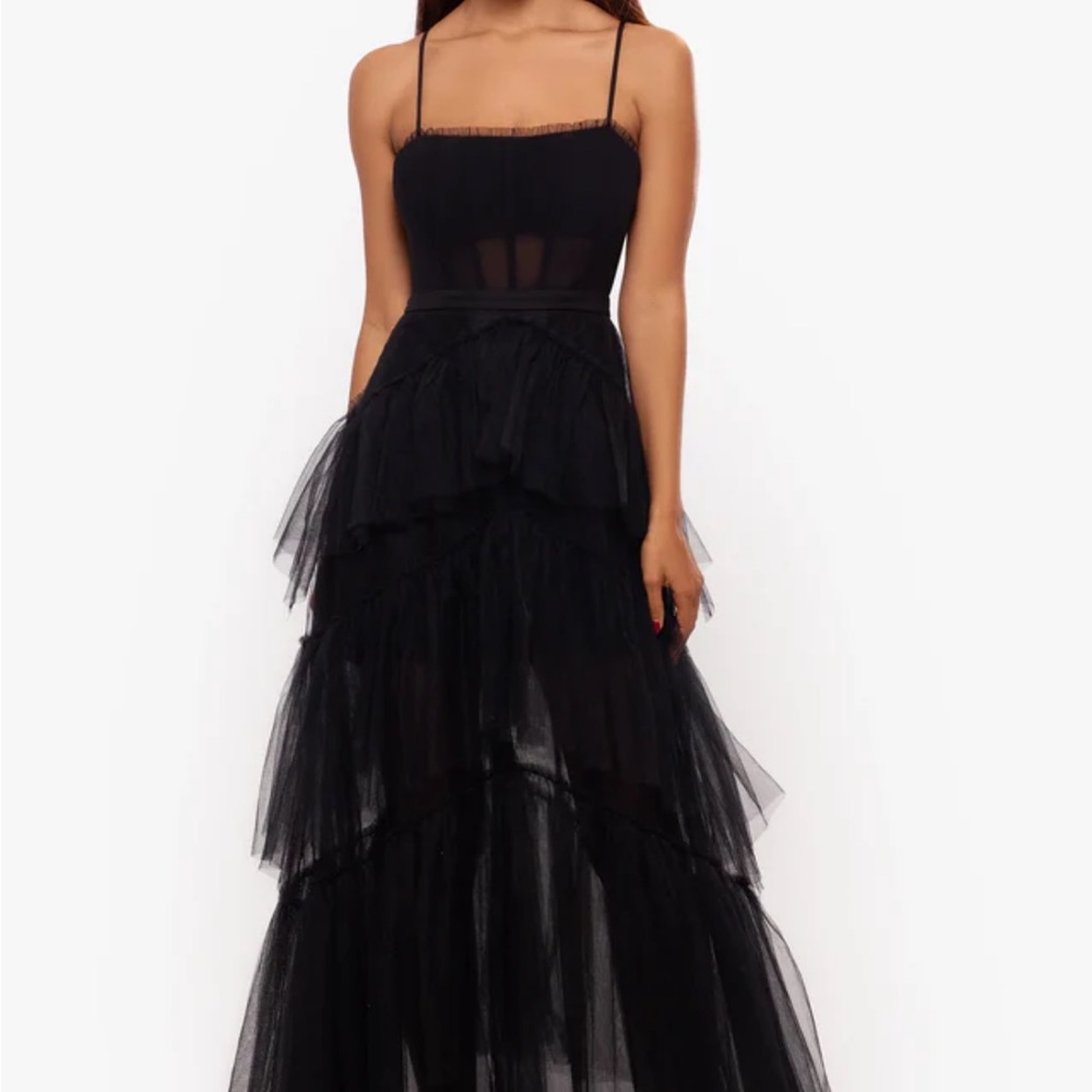 Betsy & Adam Black Tulle Maxi Dress